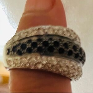 Rhodium plated black and clear  pave cubic zirconia estate inspired ring size 7
